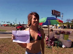19yo Slutty Chick Wearing A Miniskirt Shows Her Tits And Pussy Outdoors